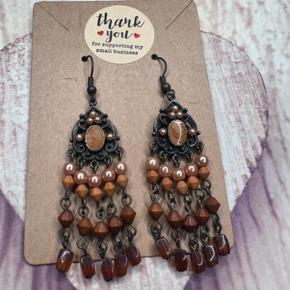 Brown gypsy beaded earrings